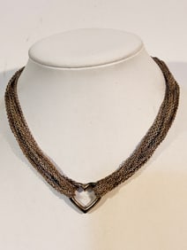 Vintage TIFFANY & Co. Sterling Silver Multi-Strand Mesh Heart Toggle Necklace 16"
