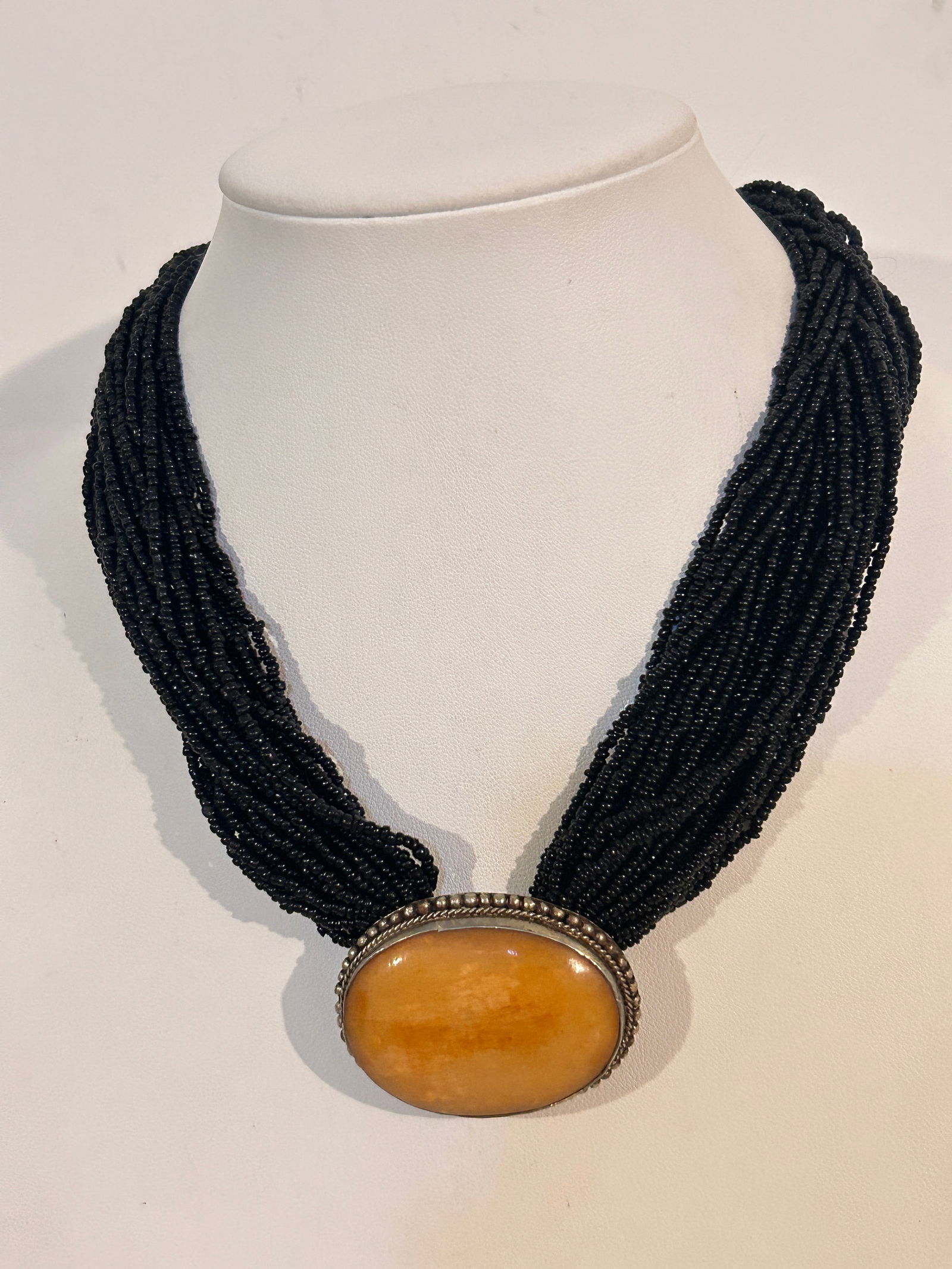 Vintage Black beaded Tested Amber Pendant Necklace 16" (1 of 5)