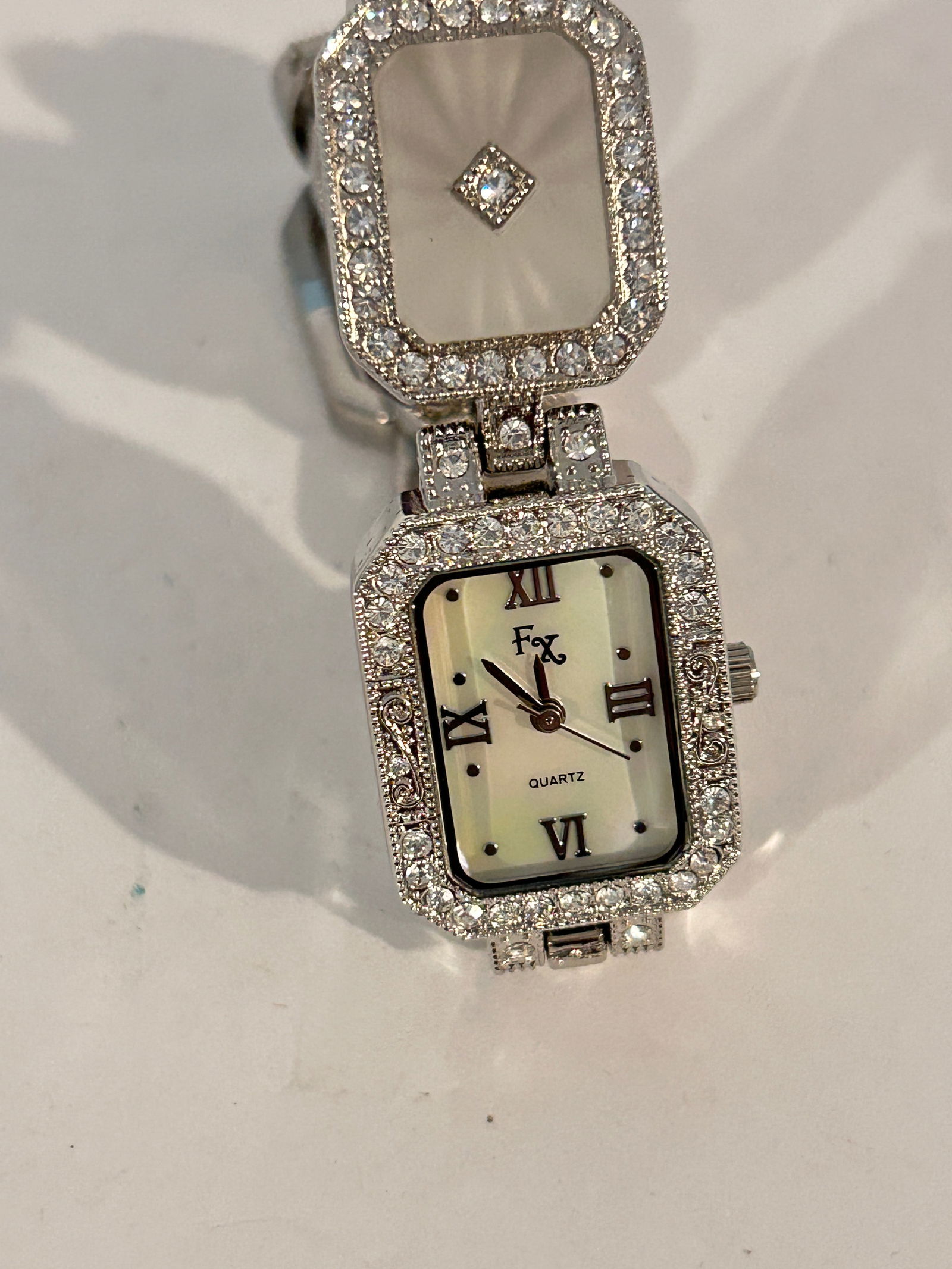 FX Franz Xavier ArtDeco Rectangle Crystal & Frosted Glass Watch (1 of 5)