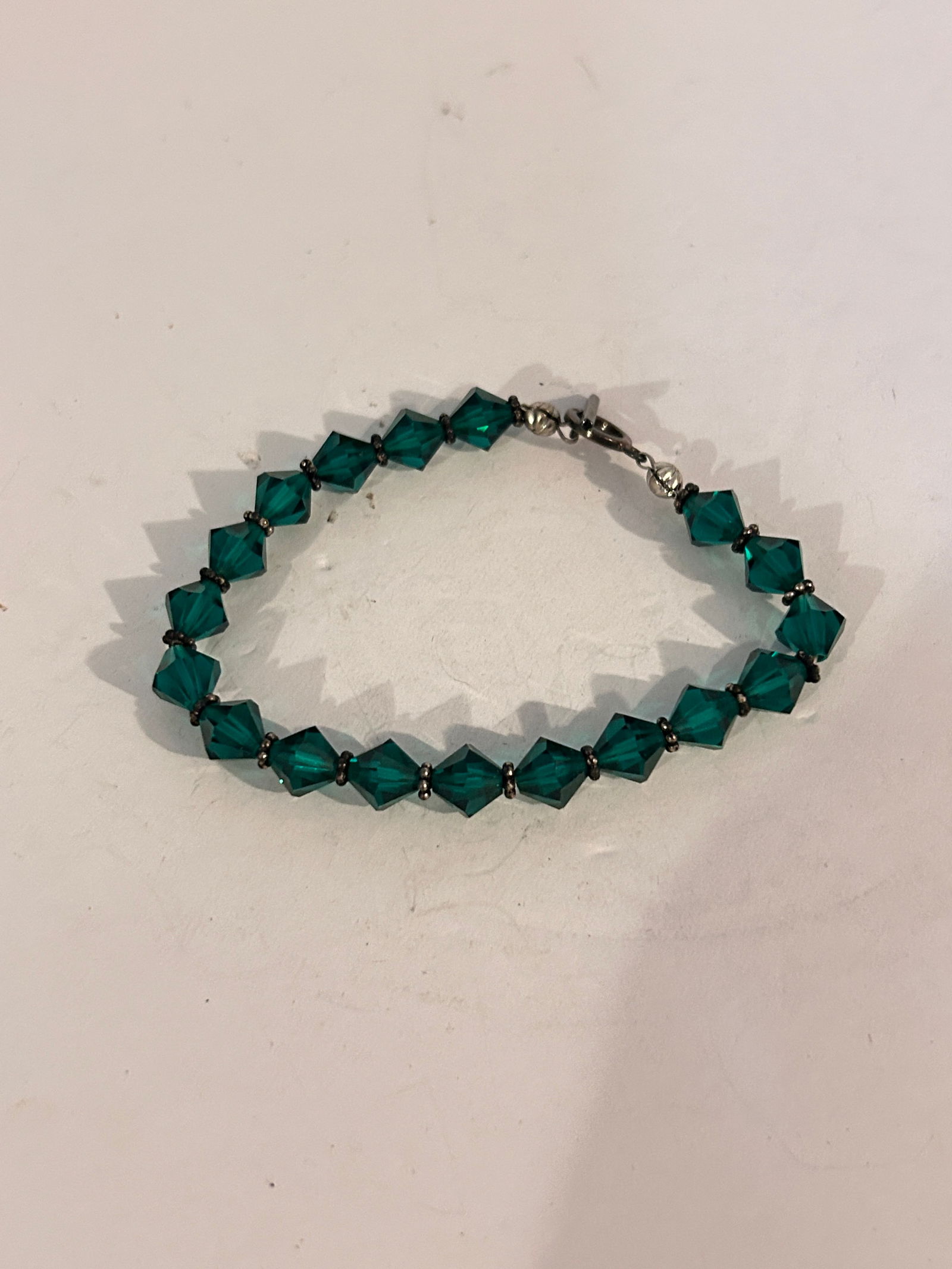 Vintage green glass crystal Bracelet stretch (1 of 4)