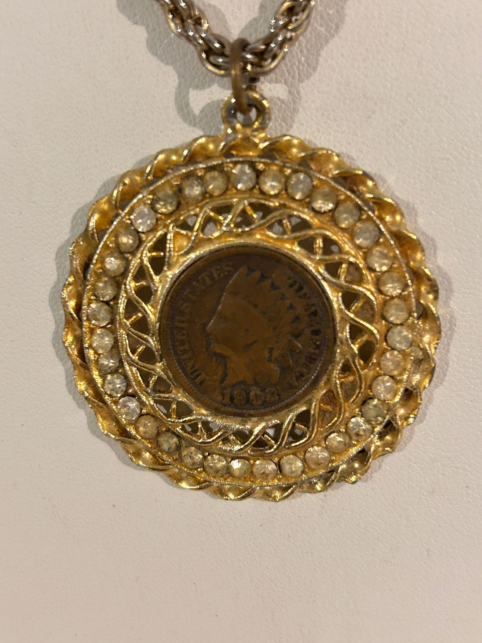 Vintage  1902 indian head penny Pendant Necklace 18" (1 of 5)