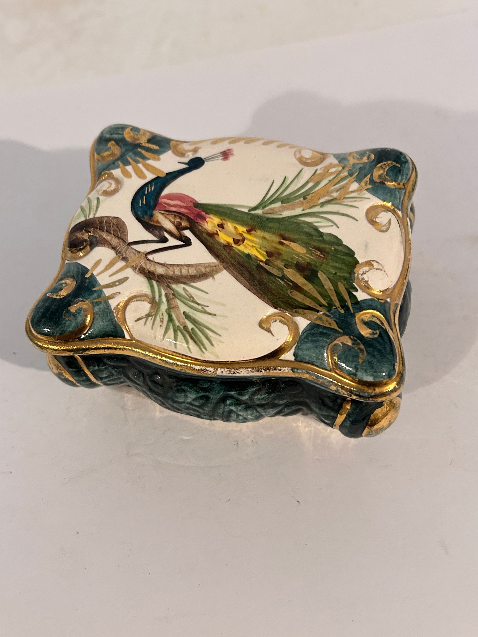 Vintage Belgium Pottery Trinket Box Bright Colored Flowers (1 of 5)