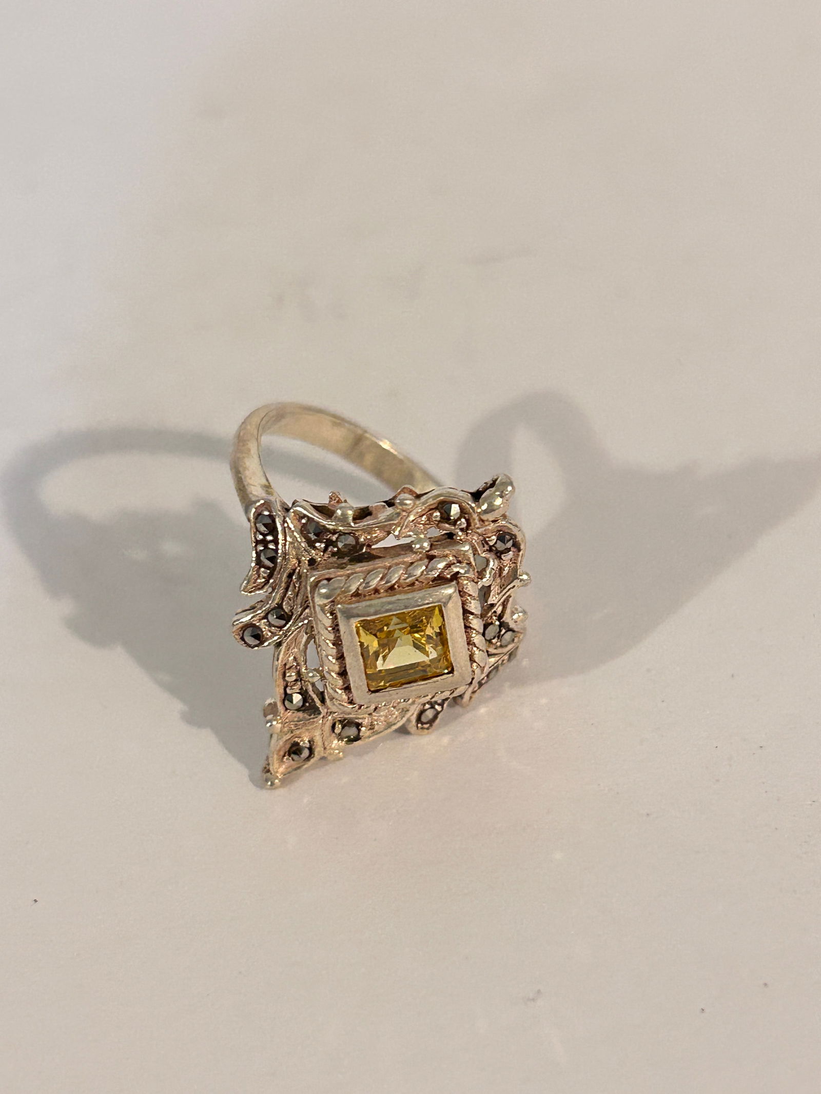 Vintage Sterling Silver Marcasite Tourmaline Ring Sz 7.6: Vintage Sterling Silver Marcasite Tourmaline Ring Sz 7.6 Please view all photos as they are part of the description and condition of this Item, Feel free to contact me with questions or picture reques