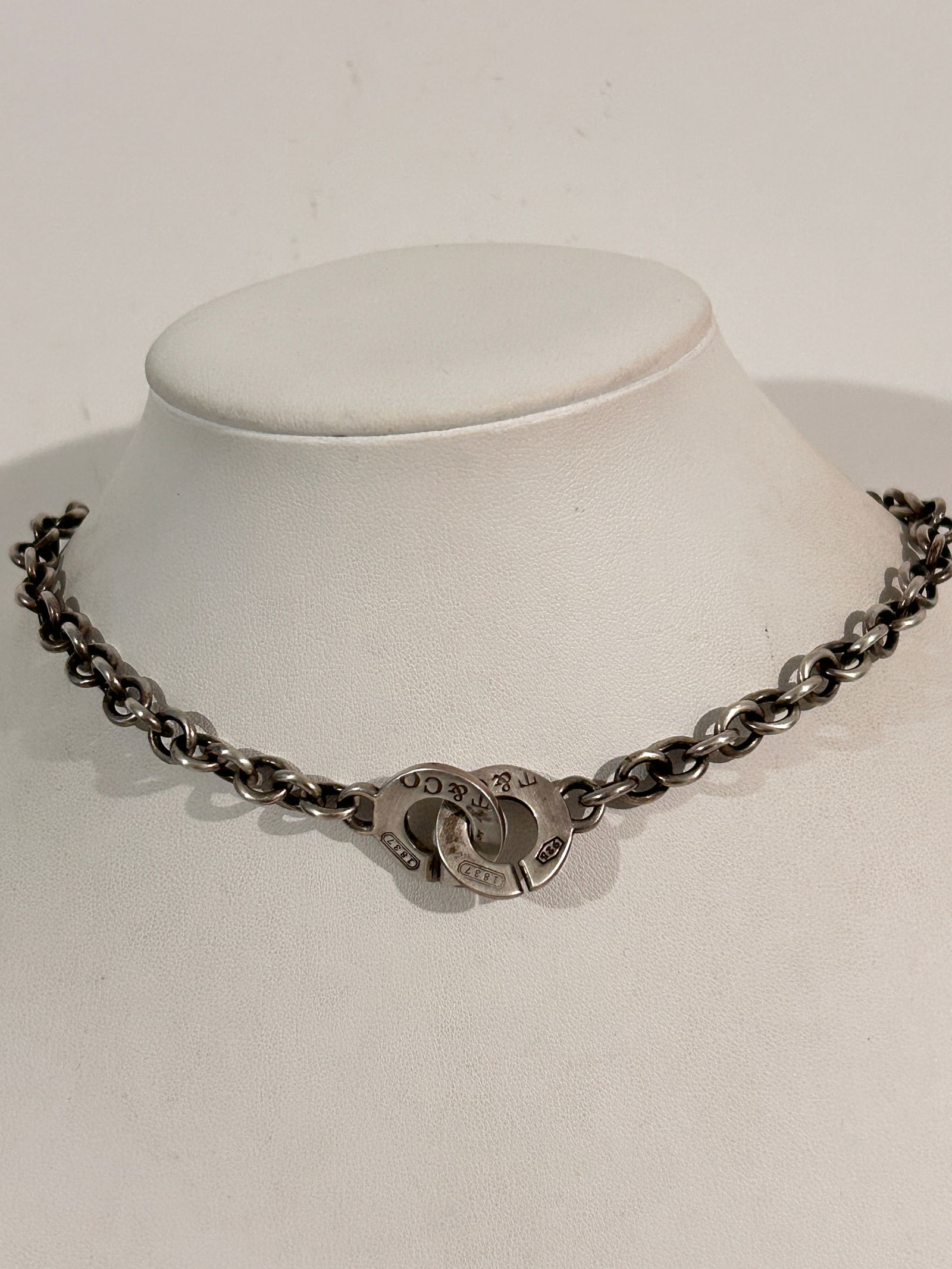 Tiffany & Co. Sterling Silver 1837 Interlocking Circle Clasp Ring Chain Necklace 17" (1 of 5)