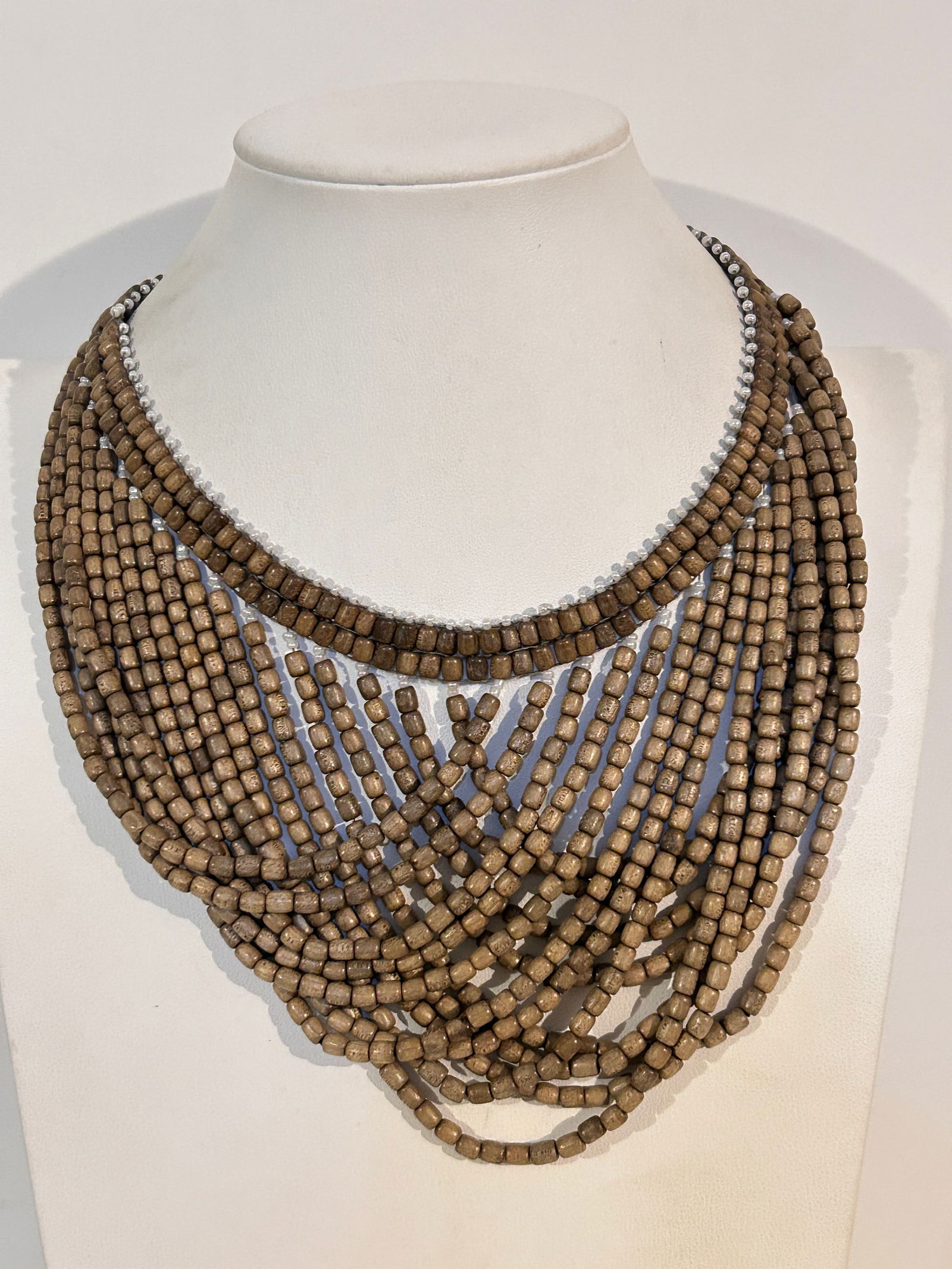 Vintage wood beaded multi strand Necklace Sz 15": Vintage wood beaded multi strand Necklace Sz 15" Please view all photos as they are part of the description and condition of this Item, Feel free to contact me with questions or picture requests! Used