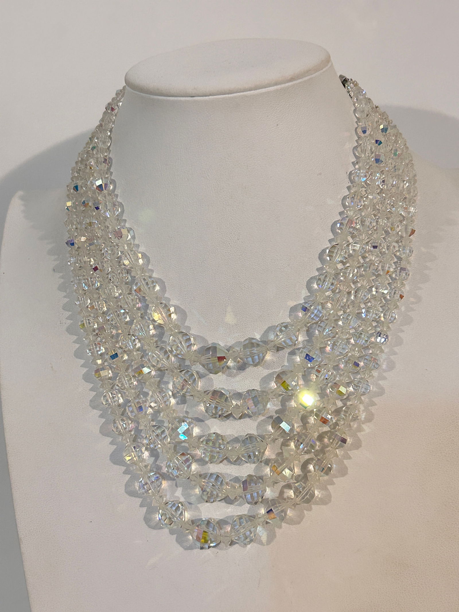 Vintage Crystal Faceted 5 Strand Waterfall Necklace Stamped Laguna Sz 28": Vintage Crystal Faceted 5 Strand Waterfall Necklace Stamped Laguna Sz 28" Please view all photos as they are part of the description and condition of this Item, Feel free to contact me with questions