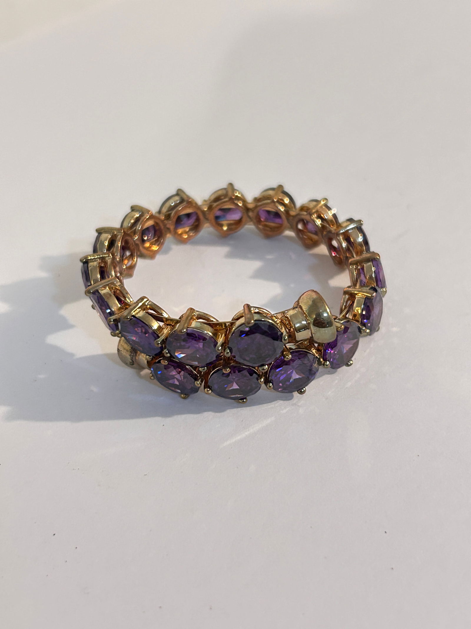Vintage CN Purple Rhinestone Bangle stretch Bracelet 7" (1 of 4)