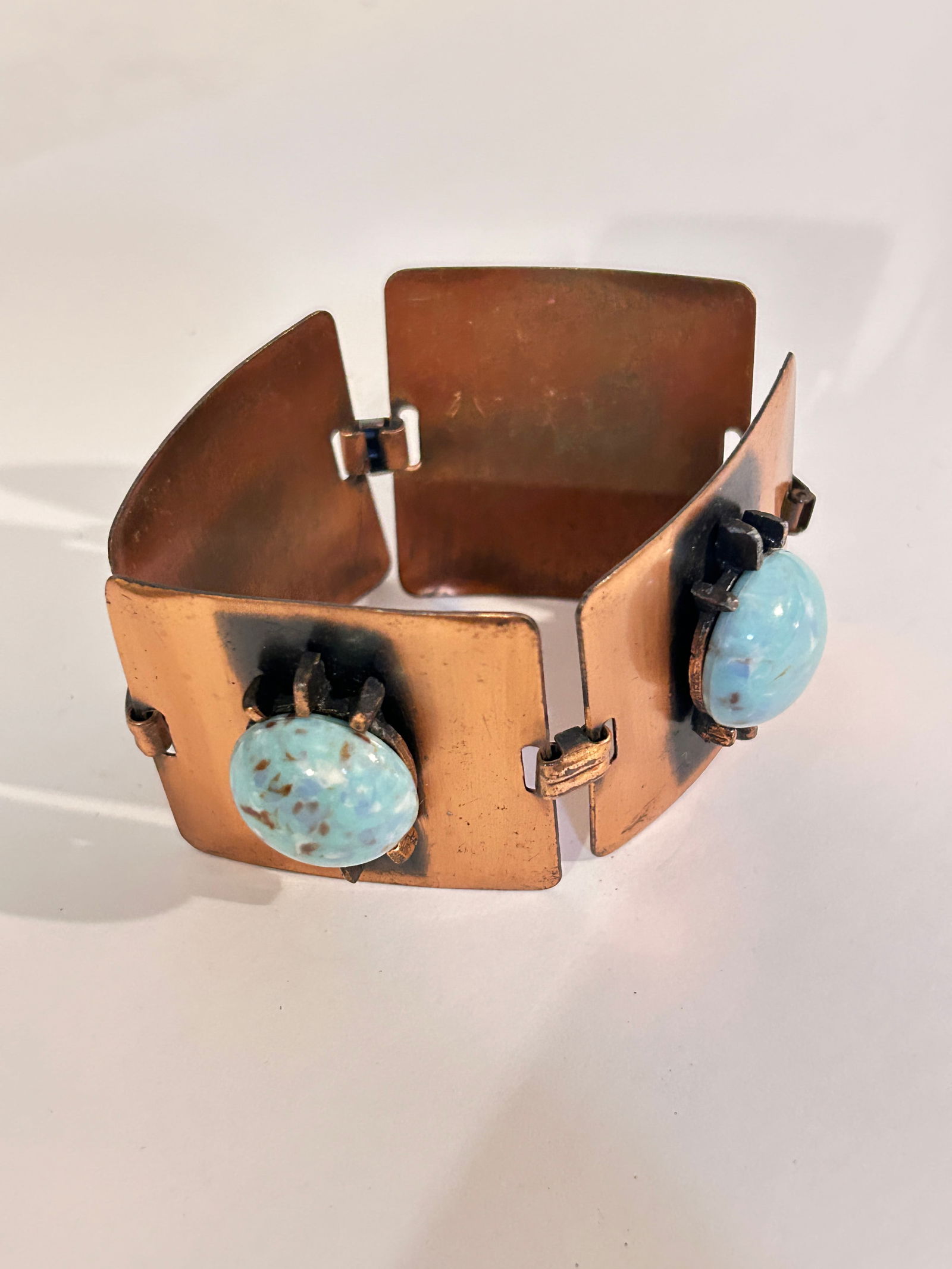 Vintage Copper Blue Acrylic Bracelet 7" (1 of 5)