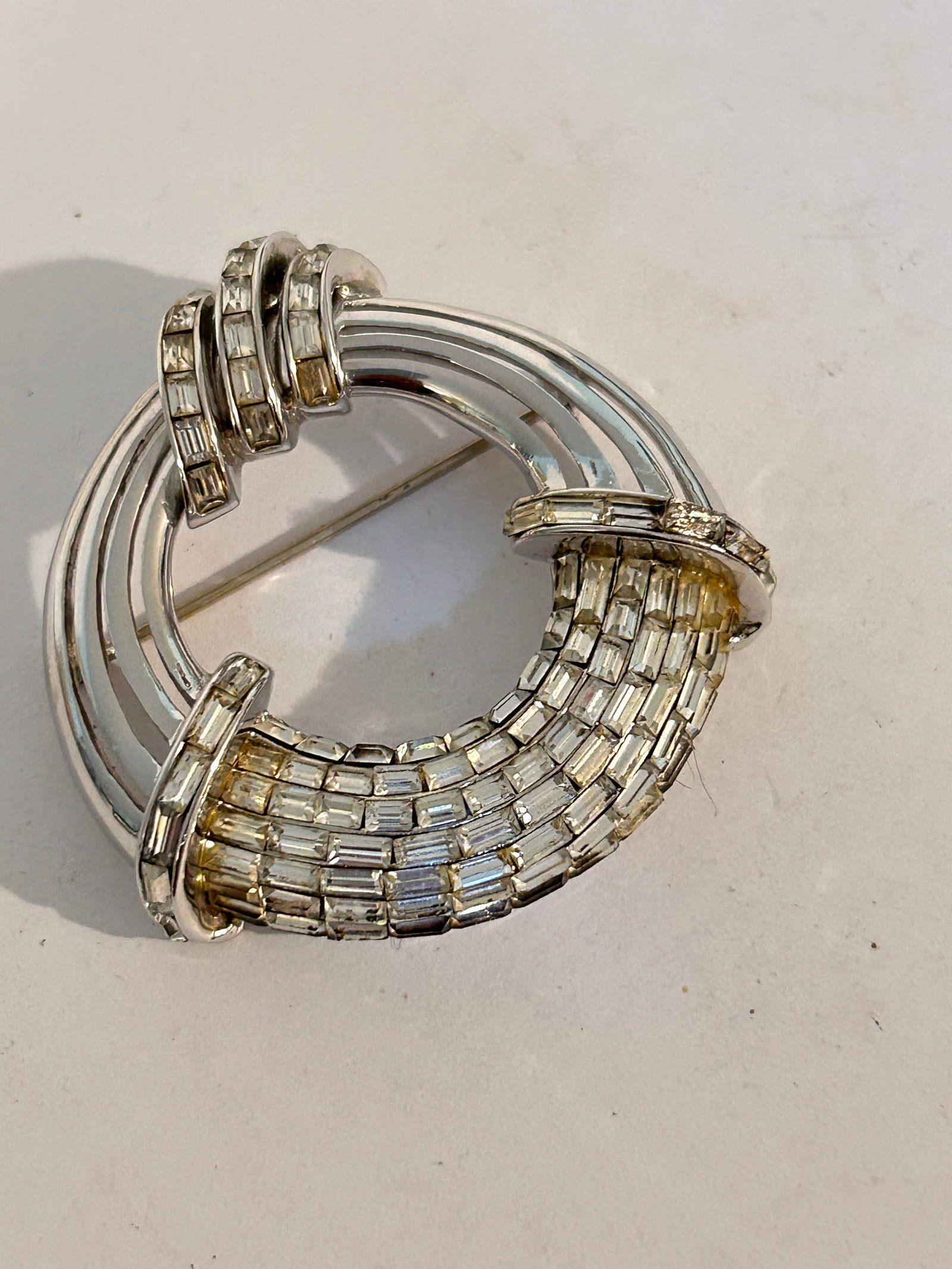 Vintage COROCRAFT Clear Crystal Baguette Rhinestone  Brooch 2" (1 of 4)