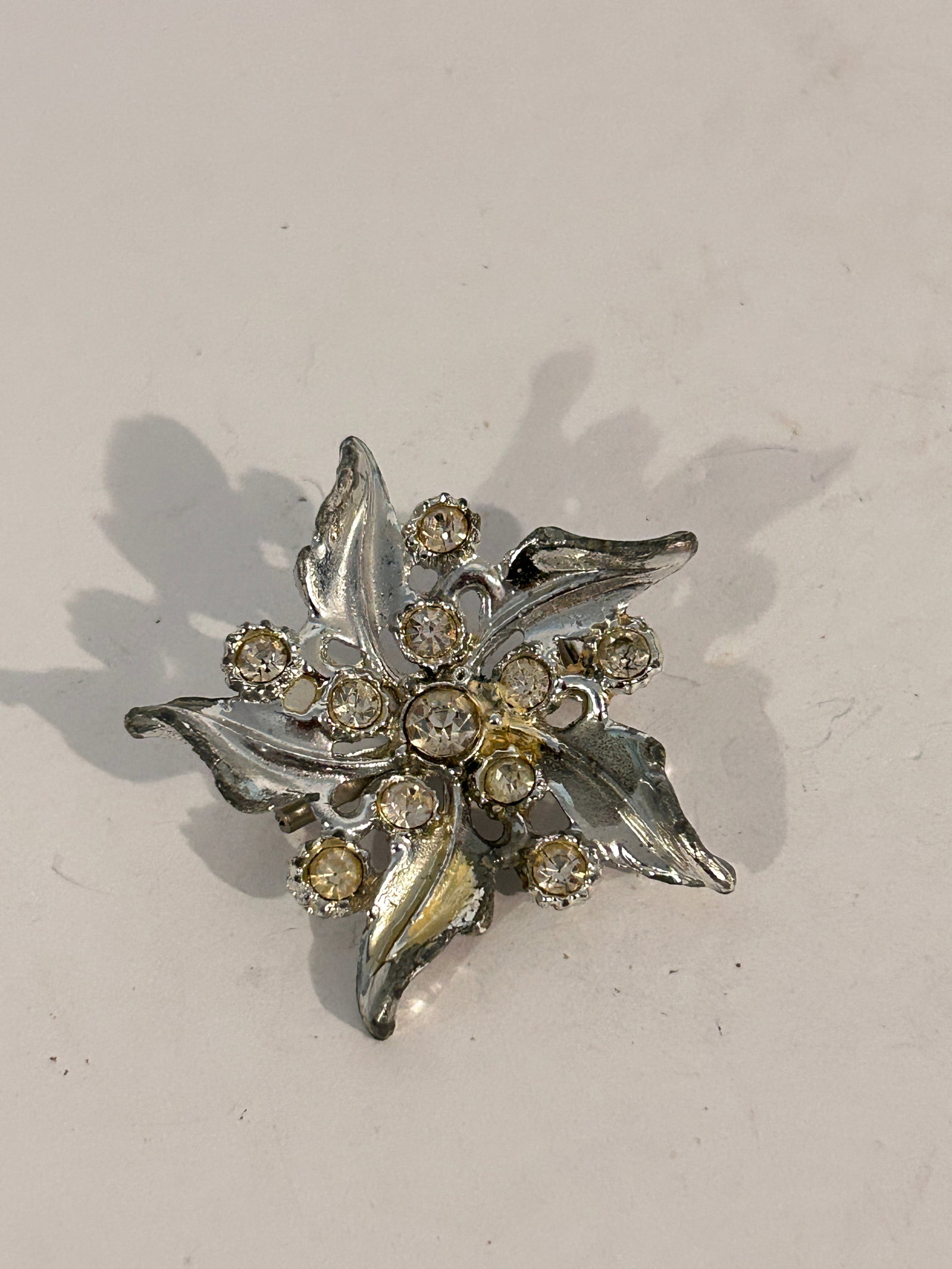Vintage Old Silver Tone Rhinestone Brooch (1 of 4)