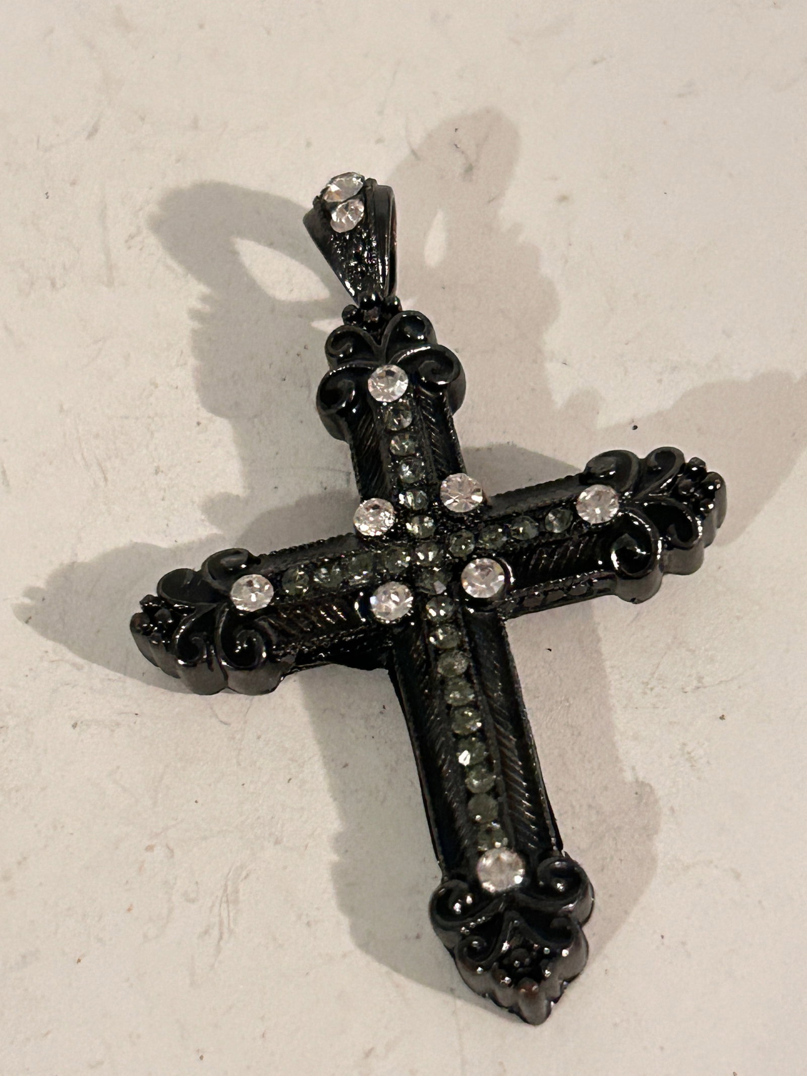 Vintage Black Cross Rhinestone Pendant 2 1/2" (1 of 4)