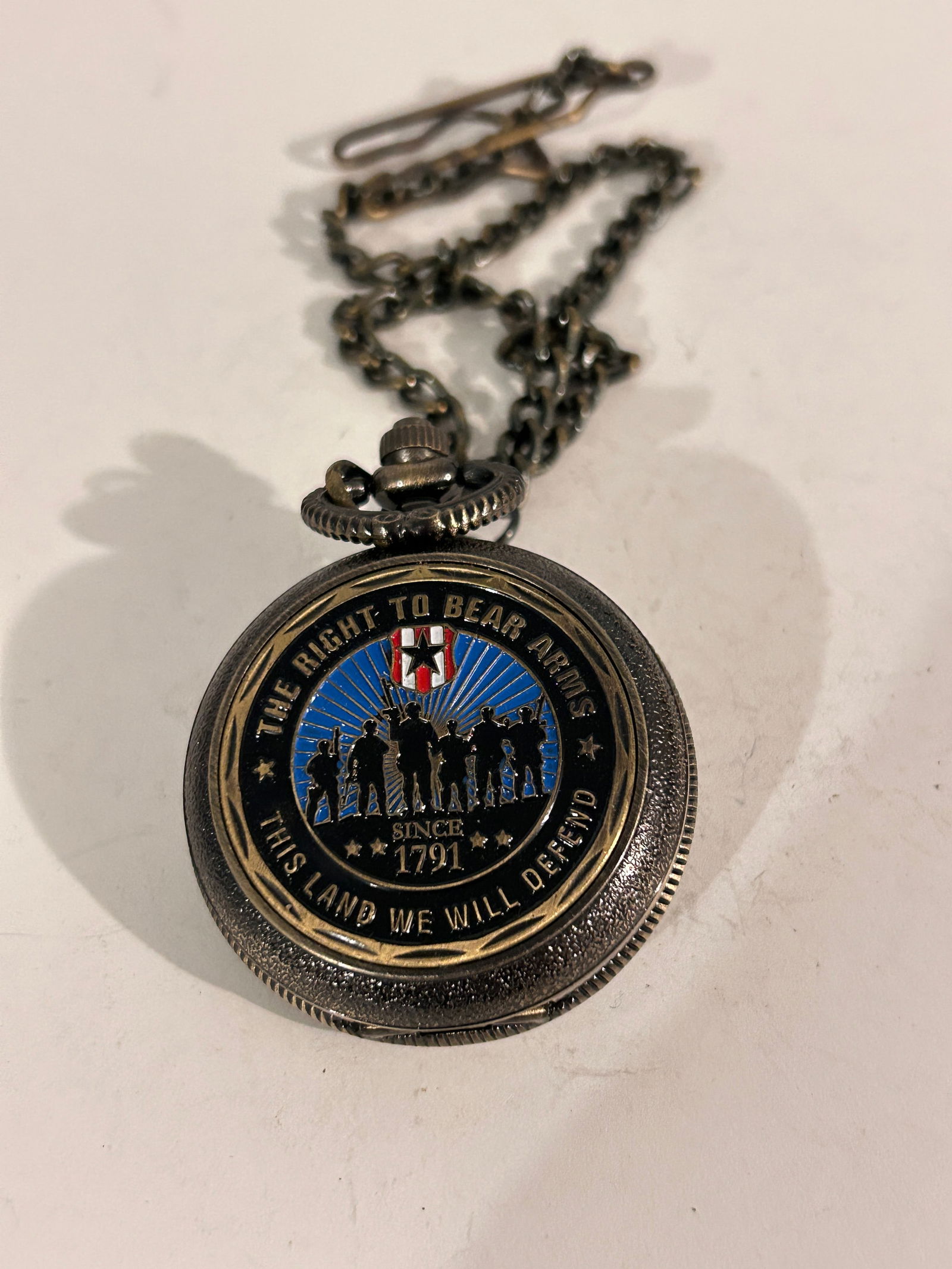 The Right to Bear Arms Pocket Watch this land we will defend Quartz: The Right to Bear Arms Pocket Watch this land we will defend Quartz Please view all photos as they are part of the description and condition of this Item, Feel free to contact me with questions or pic