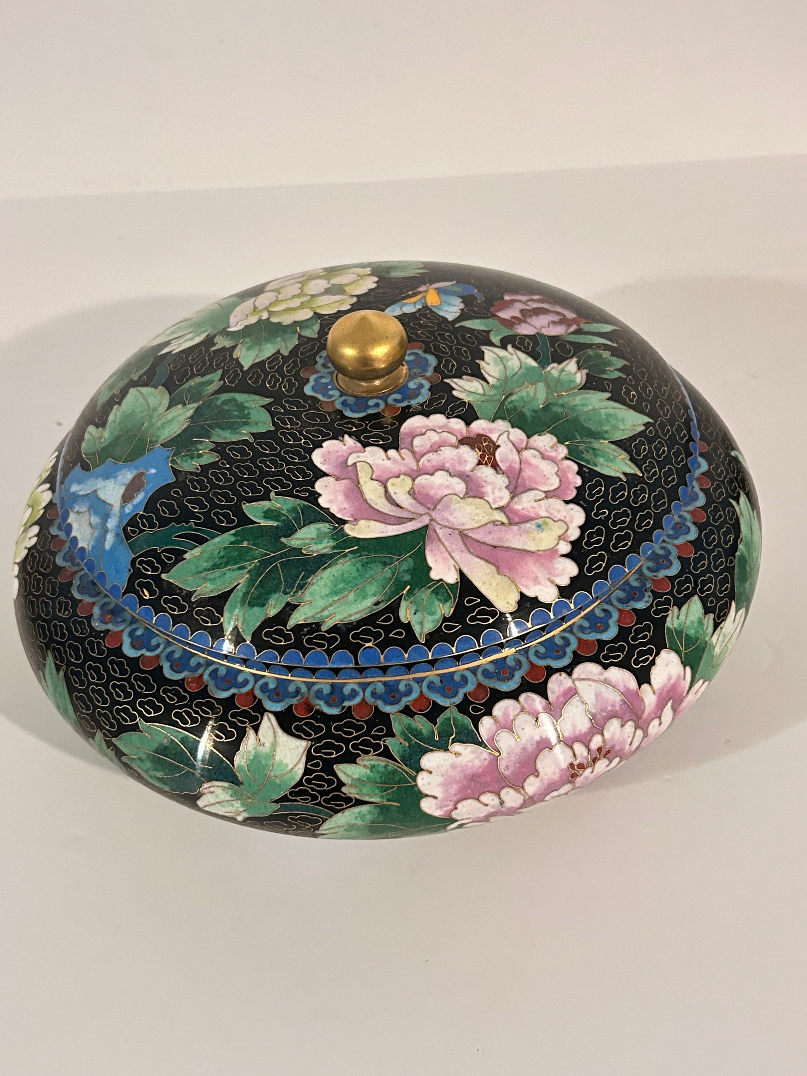 Vintage Fine Cloisonne Enameled Trinket Dish Lidded Bowl Candy Floral Chinese 10" (1 of 5)