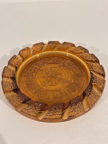 Vintage IMPERIAL GLASS Depression Light Amber ZODIAC N S E W Round7.5 " Ashtray