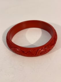 Vintage Cinnabar red carved Bracelet Sz 7.5"