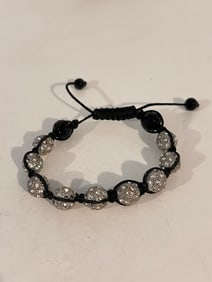 Vintage heavy rhinestone bead adjustable Bracelet Sz 8"