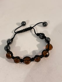 Vintage heavy crystal Hematite bead adjustable Bracelet Sz 8"