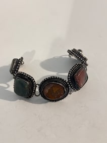 Vintage Multi Stone Ethnic Bracelet Sz 7"