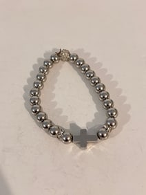 Vintage metal cross stretch Bracelet Sz 8"