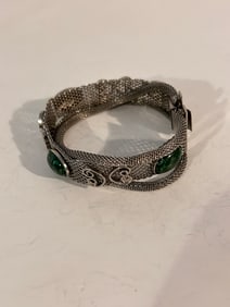 Vintage mesh green stone Bracelet Sz 7"