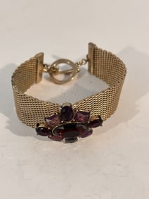 Vintage brass mesh rhinestone Monet Bracelet Sz 7"