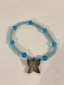 Vintage butterfly bead stretch Bracelet Sz 8"