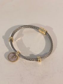 Vintage double cable cancer awareness magnetic Bracelet Sz 7"