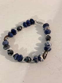 Vintage bead heart gemstone Bracelet Sz 7"