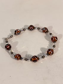 Vintage Sterling Silver Murano glass Bracelet Sz 8"