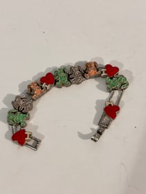Vintage old I love Bunny Rabbits enamel Bracelet Sz 7"