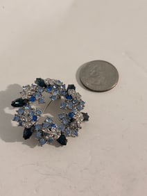 Vintage Blue Rhinestone heavy Brooch