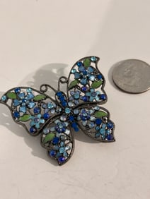 Vintage butterfly enamel blue Brooch