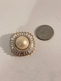 Vintage Faux Pearl Rhinestone Brooch