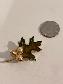Vintage enamel leaf Brooch