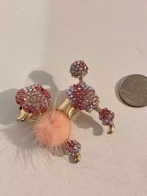Vintage pink Rhinestone dog pendant Brooch
