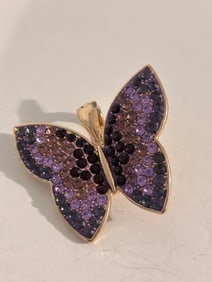 Vintage Gold tone purple Rhinestone butterfly Pendant
