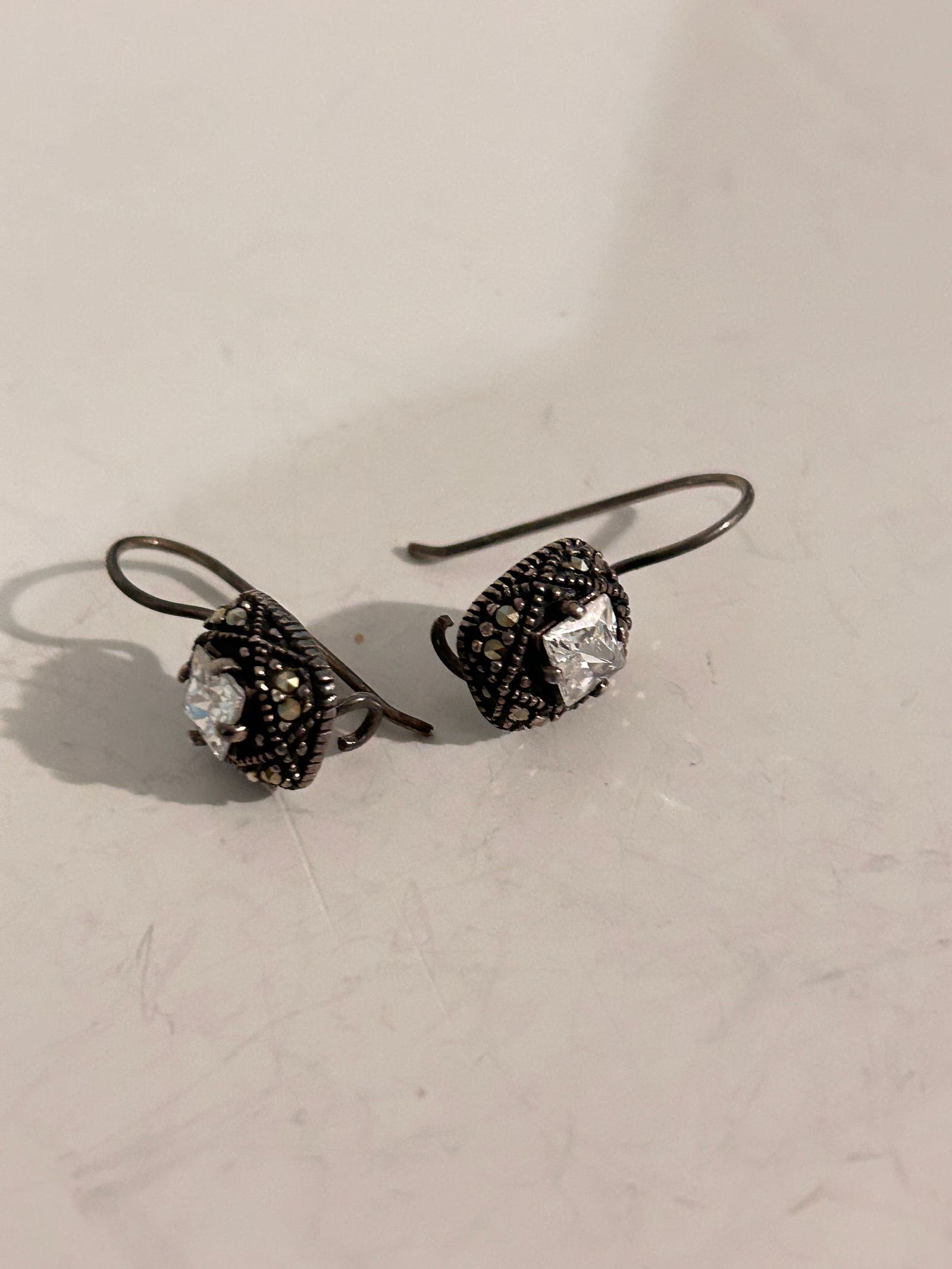 Vintage Sterling Silver marcasite Tourmaline Earrings: Vintage Sterling Silver marcasite Tourmaline Earrings Please view all photos as they are part of the description and condition of this Item, Feel free to contact me with questions or picture requests!