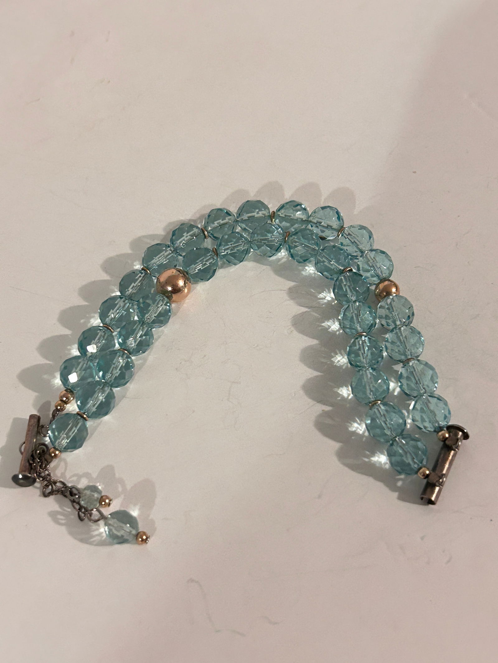 Vintage Sterling Silver Blue Crystal double strand Bracelet 7" (1 of 5)