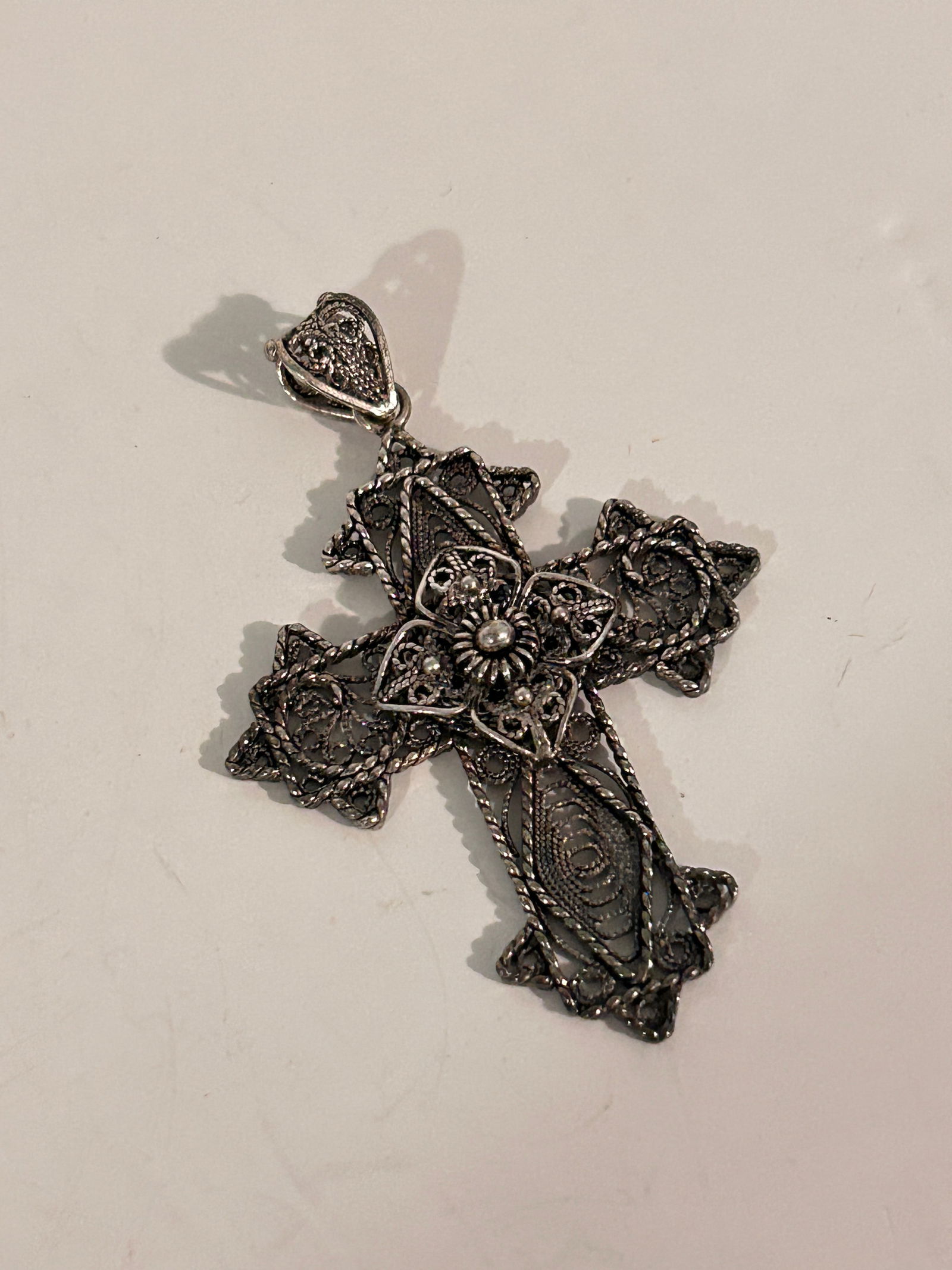DGS Turkey 925 Sterling Silver Filigree Cross Pendant Fine Jewelry 2 1/2" (1 of 5)