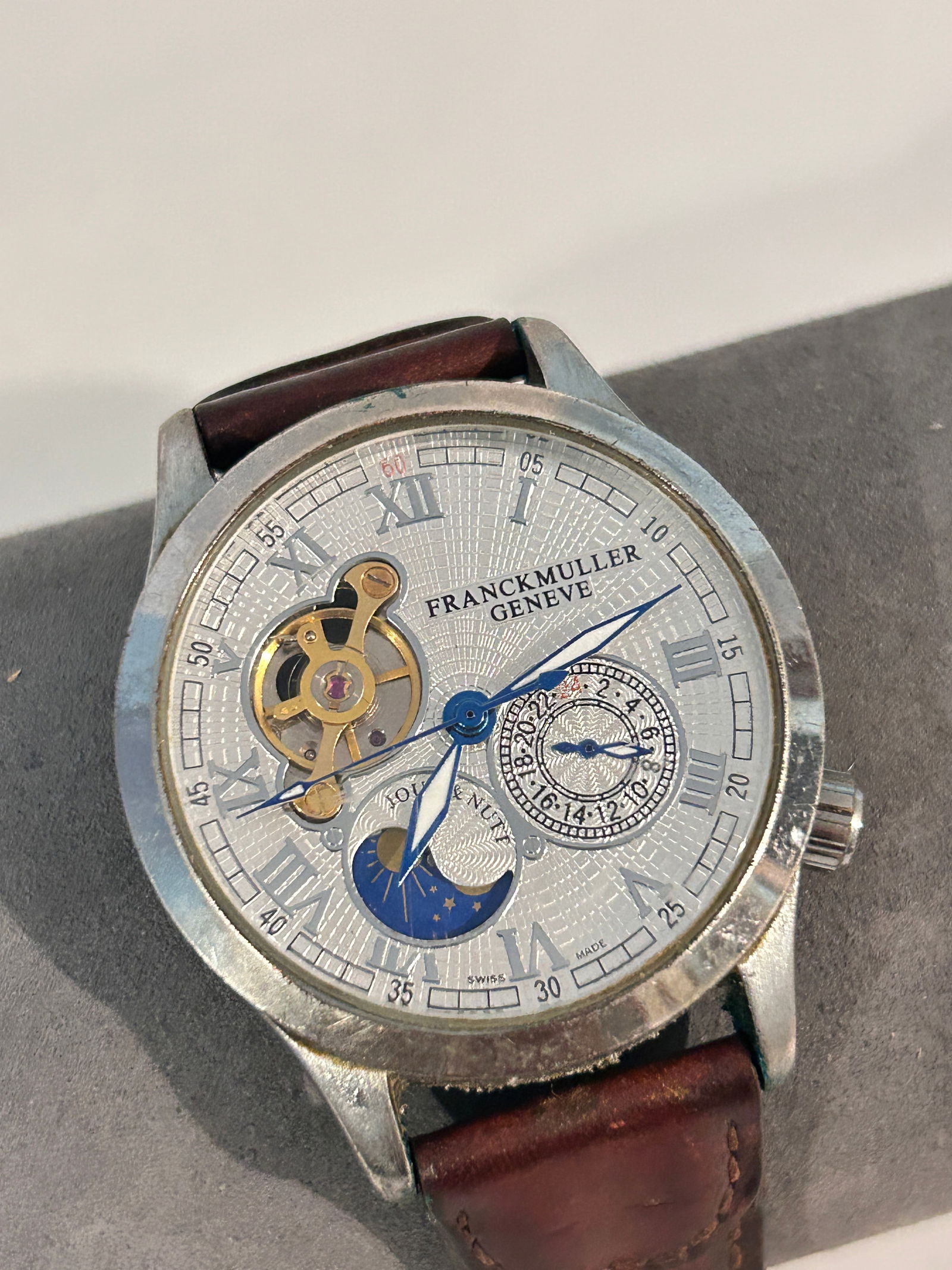 Vintage Franck Muller Moon Phase Automatic Watch Unauthenticated working: Vintage Franck Muller Moon Phase Automatic Watch Unauthenticated working Please view all photos as they are part of the description and condition of this Item, Feel free to contact me with questions o