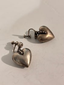 Vintage Sterling Silver 940 heart Modernist Earrings