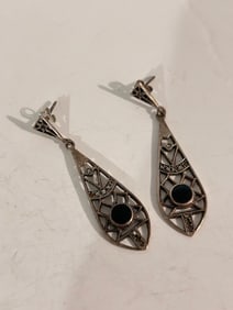 Vintage Sterling Silver onyx teardrop Earrings