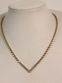 Vintage gold tone rhinestone V Necklace Sz 16"