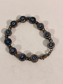 Vintage Sterling Silver Evil Eye old Bracelet 7"