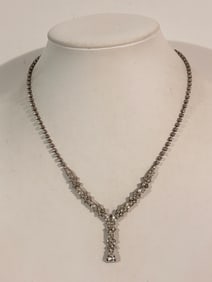 Vintage Silver Tone Rhinestone Necklace Sz 18"