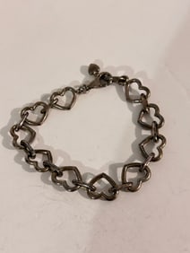 Vintage Sterling Silver Heart Linked Bracelet 8"