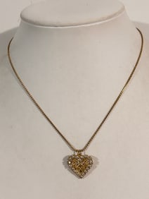 Vintage Rhinestone Gold tone heart Necklace Sz 14"