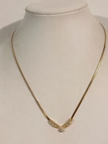 Vintage Gold tone Rhinestone opal Necklace Sz 17"
