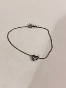 Vintage Sterling Silver Turquoise heart Bracelet 7"