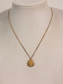Vintage Gold tone Faux Pearl pendant Necklace Sz 16"